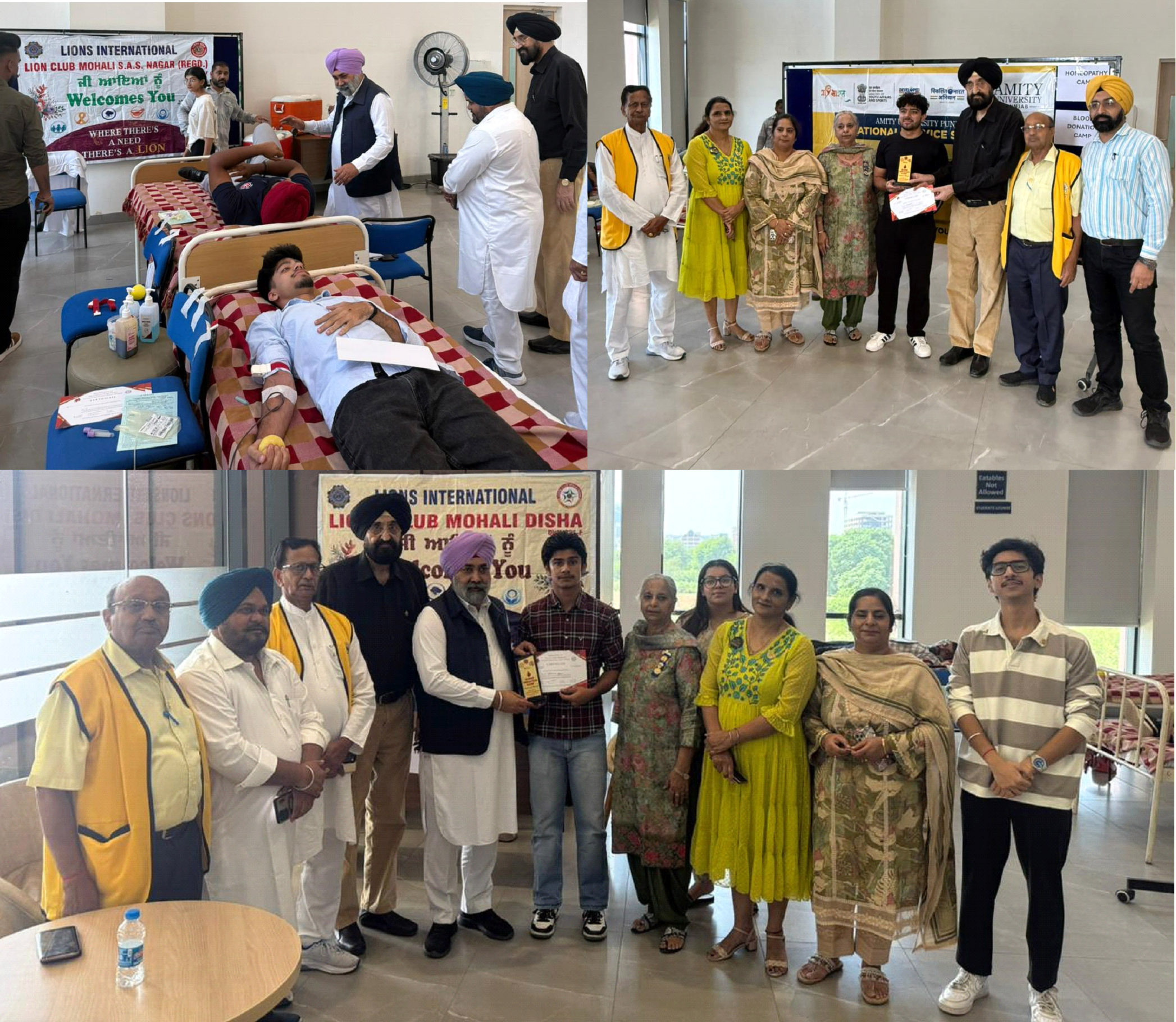 Lions Club Mohali (Regd.), Lions Club Mohali Disha and Lions Club Mohali Smiling organized a blood donation camp at Amity University, I.T. City, Sector 82, Mohali.